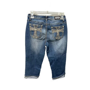 Vtg Y2G Earl Jean Women Embellished Cuffed Bling Denim Capri 4P Low Rise Stretch